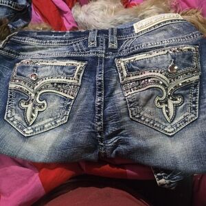 Rock Revival Blue Boot Cut Jeans with Silver Accents